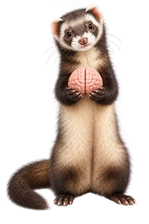 A ferret holding a brain in its paws