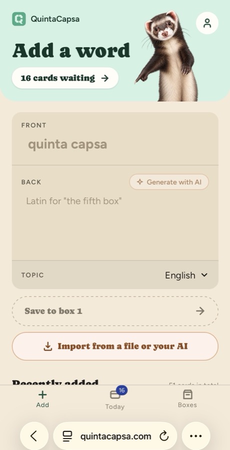 Adding a card in QuintaCapsa
